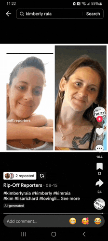 a phone screen shows a picture of a woman with a tattoo on her arm