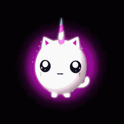 a white cat with a unicorn horn on its head is floating in the air .