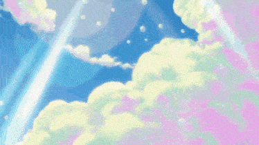 the sun is shining through the clouds and bubbles are floating in the sky