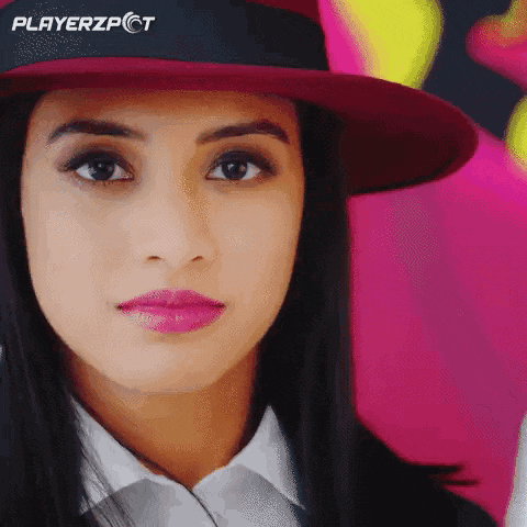 a close up of a woman wearing a hat with playerzpct on it