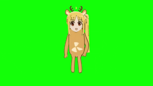 a cartoon girl is dressed as a deer with antlers on a green screen .