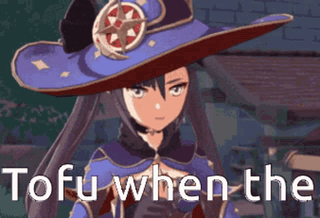 a picture of a girl in a hat with the words tofu when the written below her
