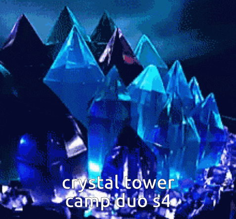a bunch of blue crystals with the words crystal tower camp duo s4 on the top