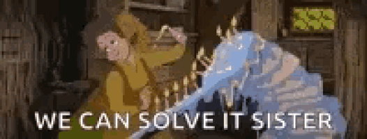 a cartoon of a man and a woman with the words `` we can solve it sister '' written on it .