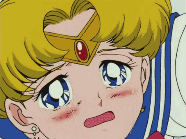 a girl with a tiara on her head is crying with tears coming out of her eyes