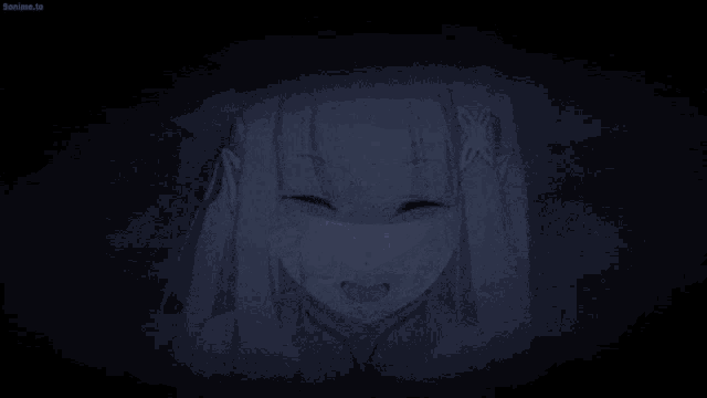 a drawing of a girl with purple eyes and a bun