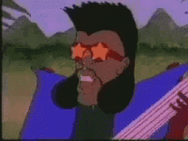 a cartoon of a man wearing star shaped sunglasses and holding a guitar
