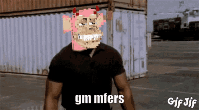 a man with a pixelated face and the words gm mfers below him