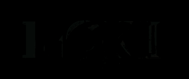 the word loki is on a black background with a green brush stroke