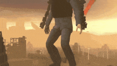 a man holding a gun in a video game scene