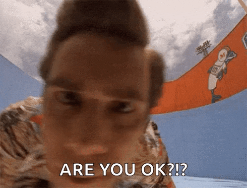 a close up of a man 's face with the words `` are you ok ? ''