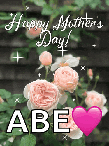 a happy mother 's day greeting card with pink roses and a pink heart