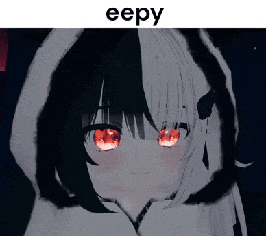 a girl with red eyes and the word eepy on the bottom