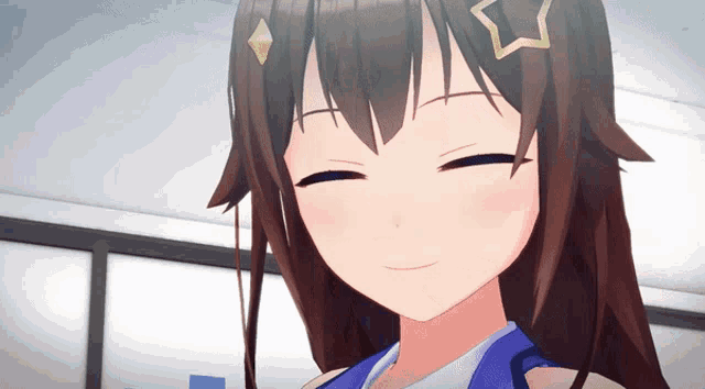a close up of a anime girl with a star on her head