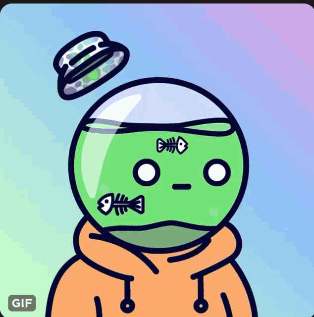 a cartoon of a person with fish on their face and a hat on their head