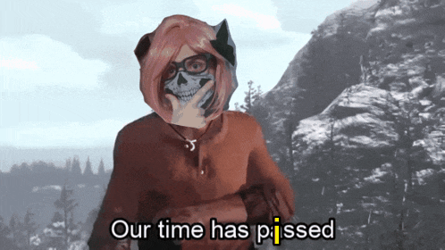 a picture of a person with a skull on their face and the words " our time has pissed "