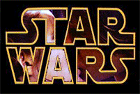 a star wars logo with a man behind it