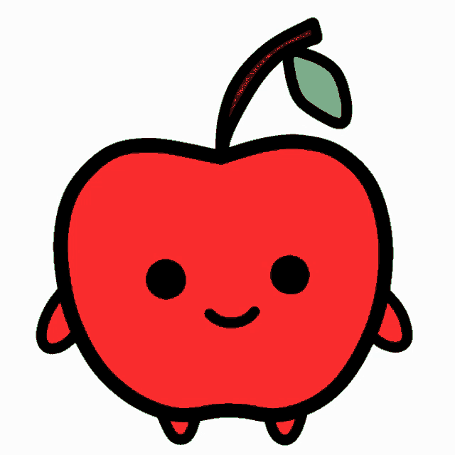 a cartoon drawing of an apple with a green leaf