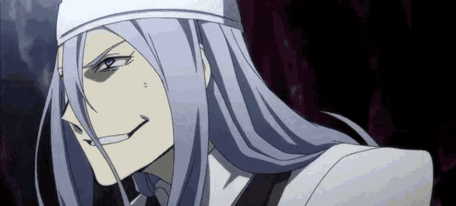 a close up of a person with long white hair and a bandage on their head .