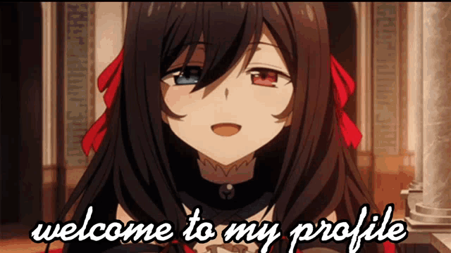 a picture of a girl with the words welcome to my profile written below her