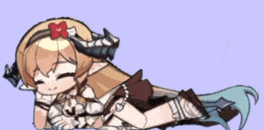 a cartoon girl with horns and a bow on her head is laying down