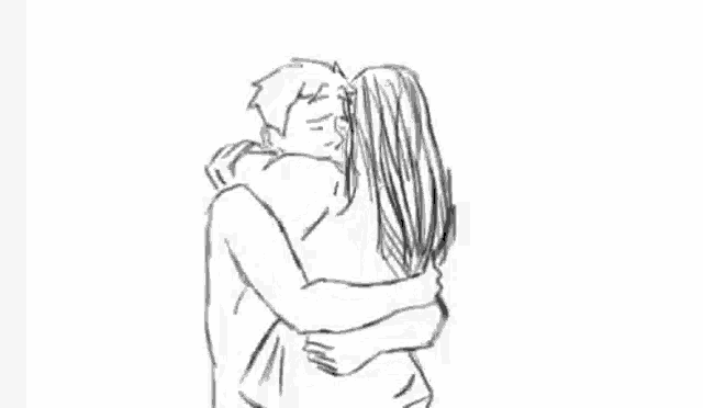 a drawing of a man and woman hugging each other .
