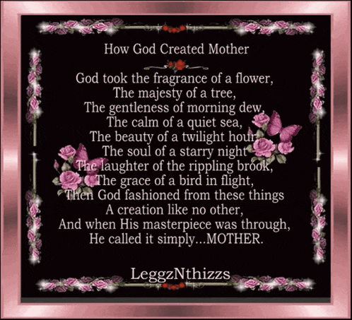 a poem about how god created mother with pink flowers