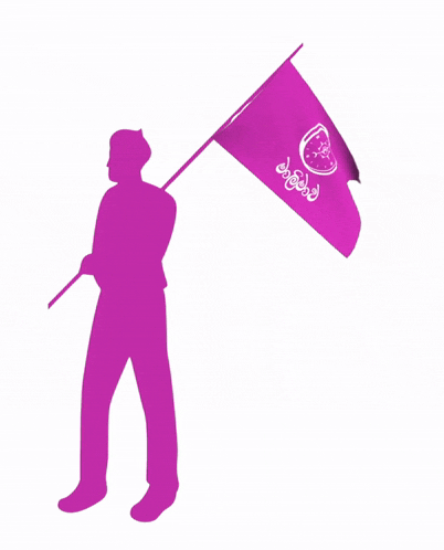 a silhouette of a man holding a pink flag