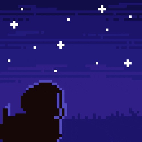 a pixel art illustration of a person looking at the stars