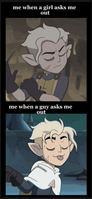 a cartoon of a boy with the caption me when a girl asks me out