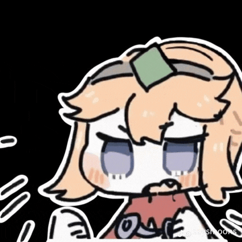 a cartoon drawing of a girl with a square on her head