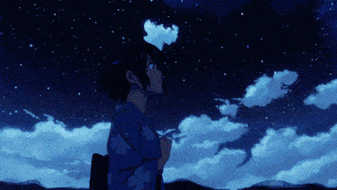 a girl in a kimono looks up at the night sky