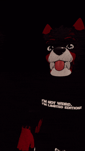 a close up of a cartoon dog 's face with its tongue out