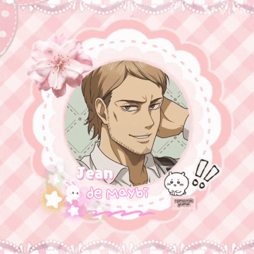 a picture of jean de maybi with a pink background