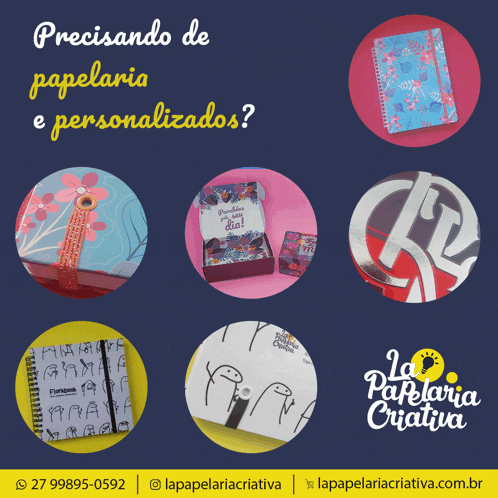 an advertisement for la papelaria criativa shows a variety of stationery items