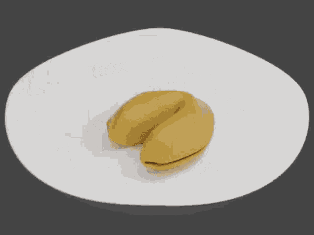 a fortune cookie is on a white plate .