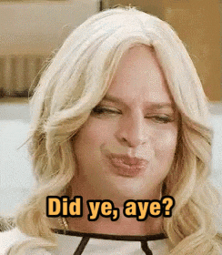 a man in a wig is making a funny face with the words did ye aye written above him .