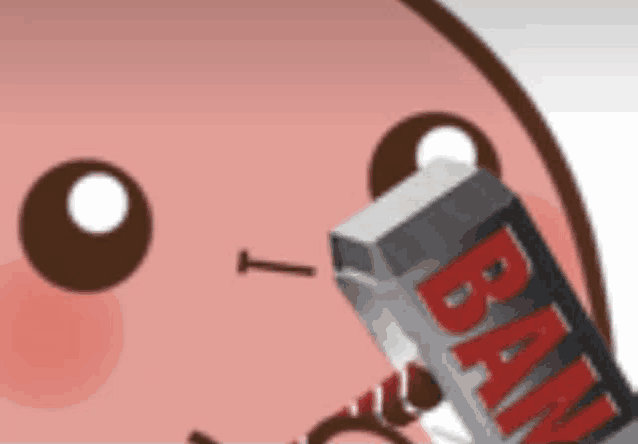 a cartoon character is holding a block that says ban on it