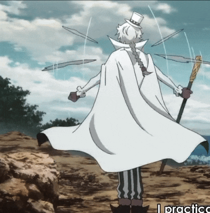 a man in a white cape and top hat is holding a sword and a cane