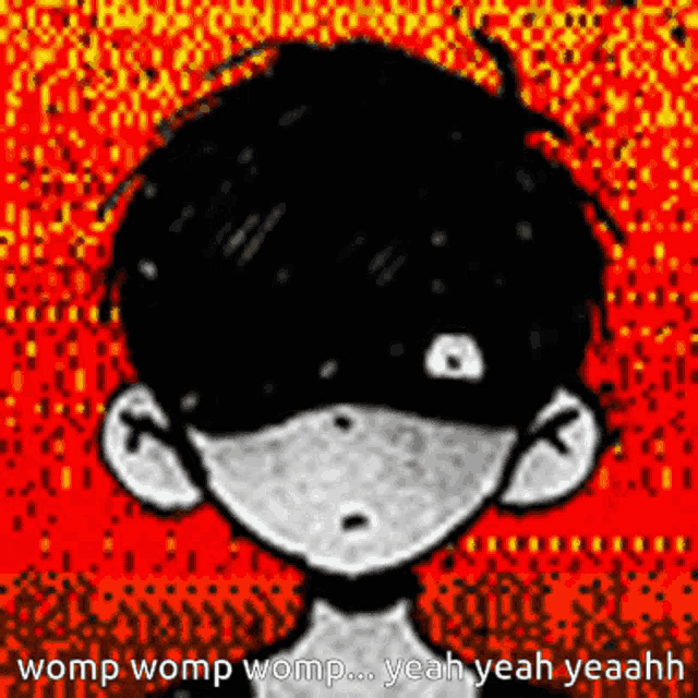 a black and white drawing of a person with the words womp womp womp yeah yeah yeahh written below it