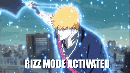 a cartoon character is holding a sword with the words " rizz mode activated " below him