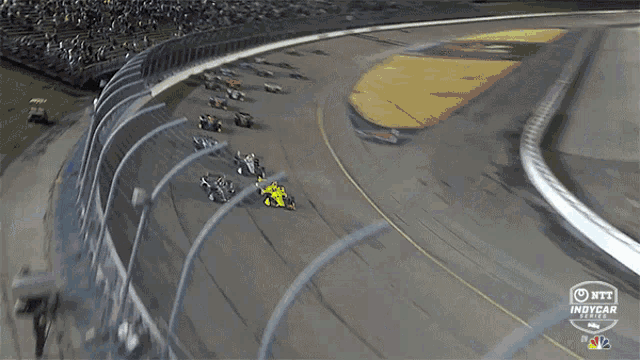 an aerial view of a race track with indycar written on the bottom