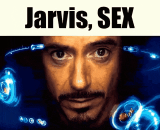 a close up of a man 's face with the words jarvis sex written above it