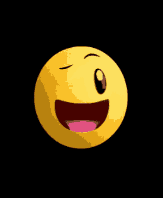 a yellow smiley face with a pink tongue sticking out on a black background .