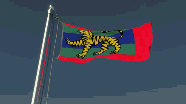 a flag with a yellow tiger on it