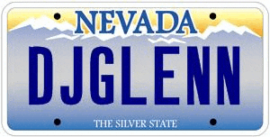 a nevada license plate that says djglenn on it