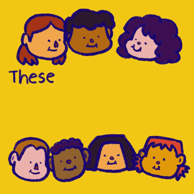 a yellow poster with cartoon faces and the words these aren 't someone else 's children