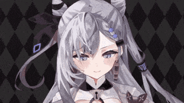 a drawing of a girl with long white hair and the number vii on her neck