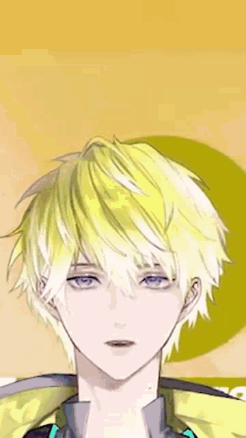 a close up of a person 's face with yellow hair