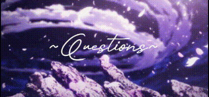 the word questions is on a purple background with a purple sky and rocks .